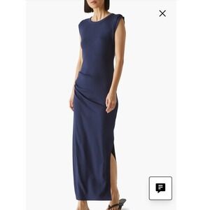 Michael Stars Ribbed Ruched Maxi Dress M Navy Blue Side Slit Excellent